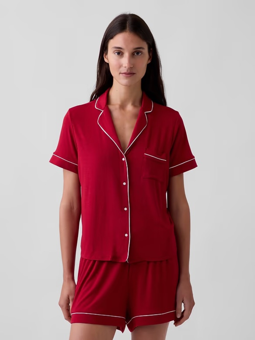 GAP body SoftMade Modal PJ Top Shorts Short Sleeve Pajama Set Festive Holiday L